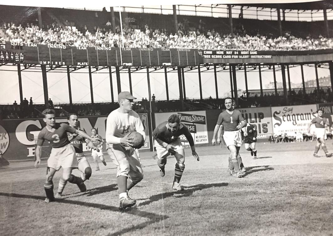 Soccer in a Baseball World! The 1944 U.S. Open Cup (National Challenge Cup) Final was played in Upper Manhattan’s fabled Polo Grounds (seen above). Brooklyn Hispano won a rematch of the 1943 Final against Morgan Strasser of Pittsburgh. 