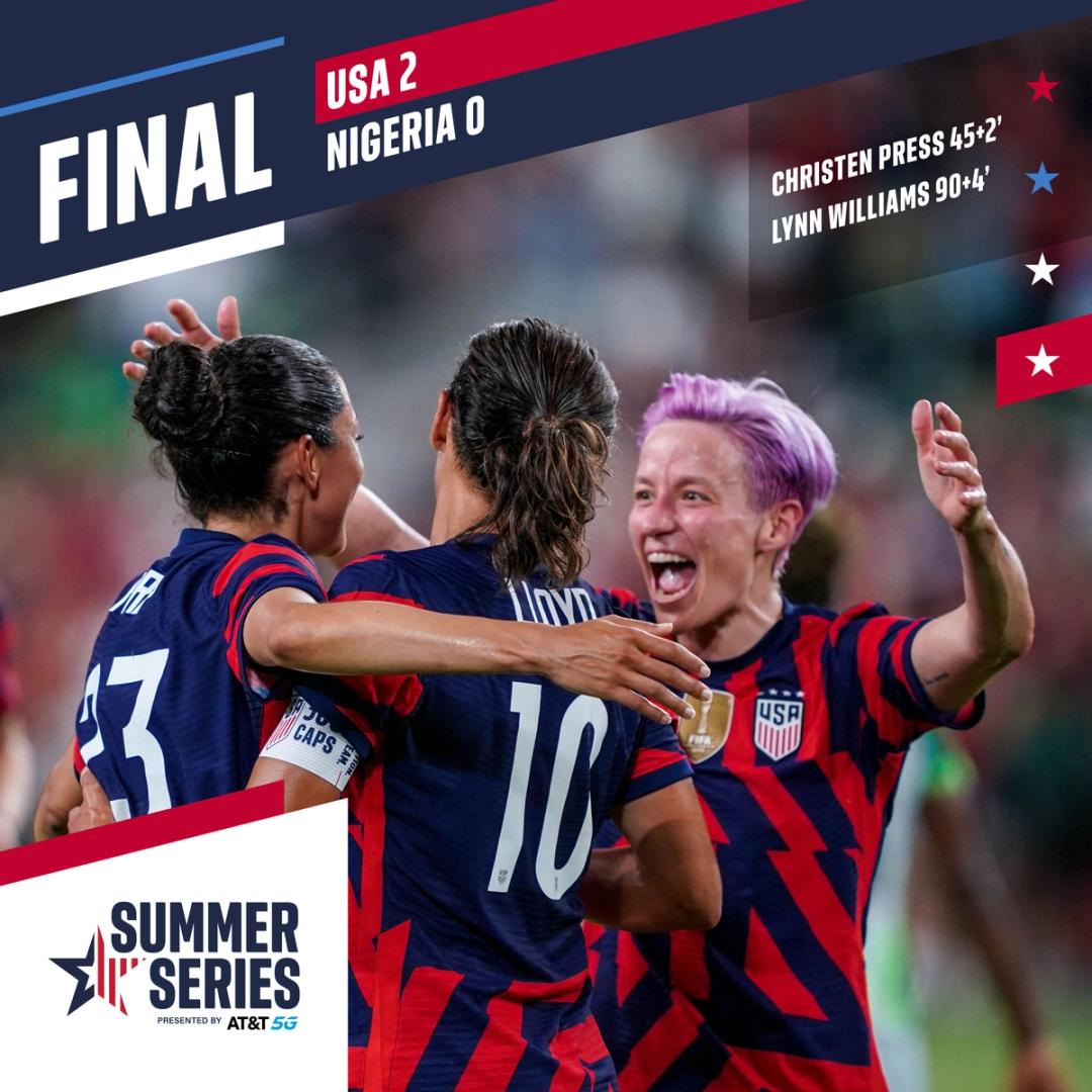 Summer Series uswnt 2 vs Nigeria 0 Match Report Stats