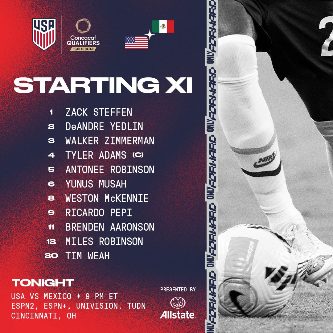 2022 Concacaf World Cup Qualifying USA vs Mexico Starting XI Lineup TV Channels Start Time