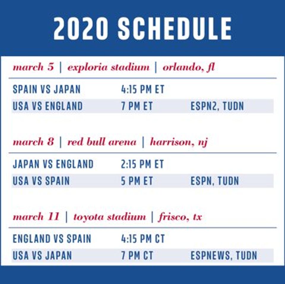 Full 2020 SheBelieves Cup Schedule
