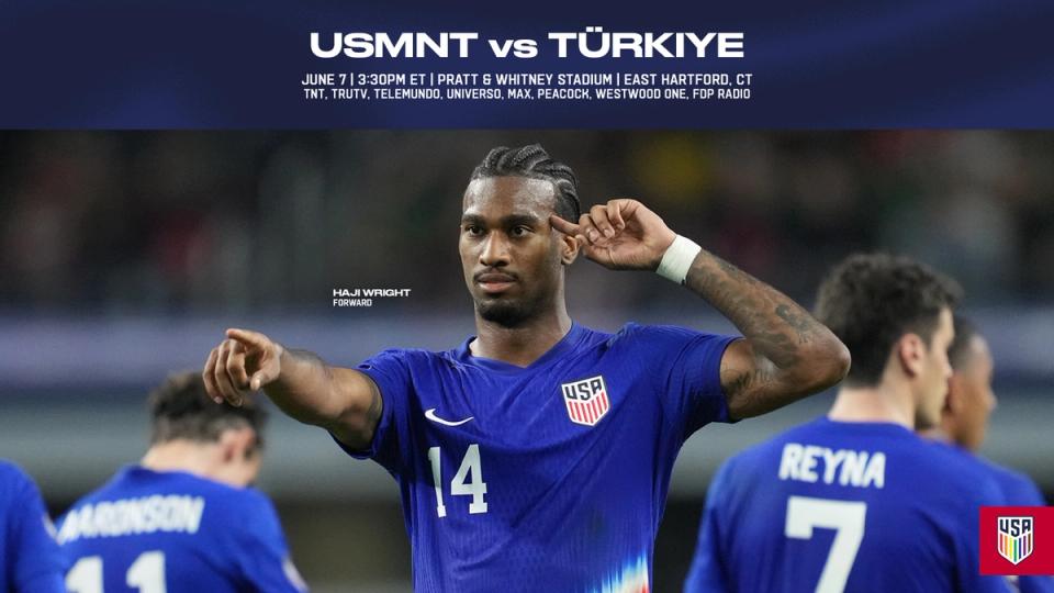 Haji Wright points wearing blue kit