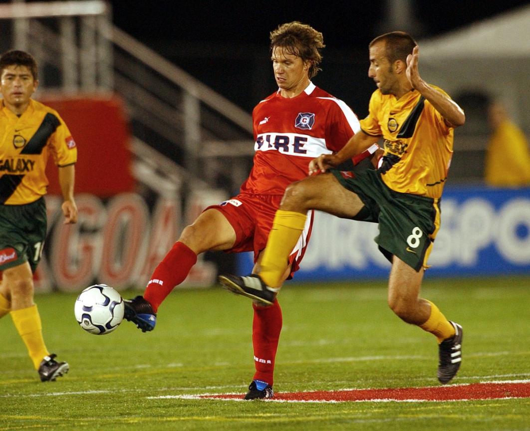 Chicago Fire FC midfielder Jesse Marsch during the U.S. Open Cup Semifinal on Sept. 23, 2003 at Cardinal Stadium in Naperville, Ill. (Photo by Jonathan Daniel/MLS via Getty Images)