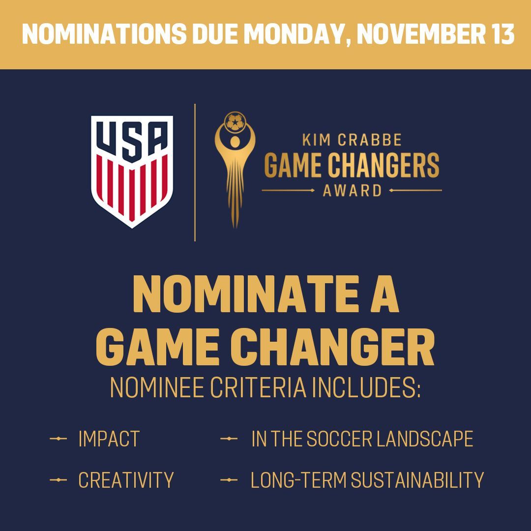 U.S. Soccer Now Accepting Nominations For 2023 Kim Crabbe Game Changers Award