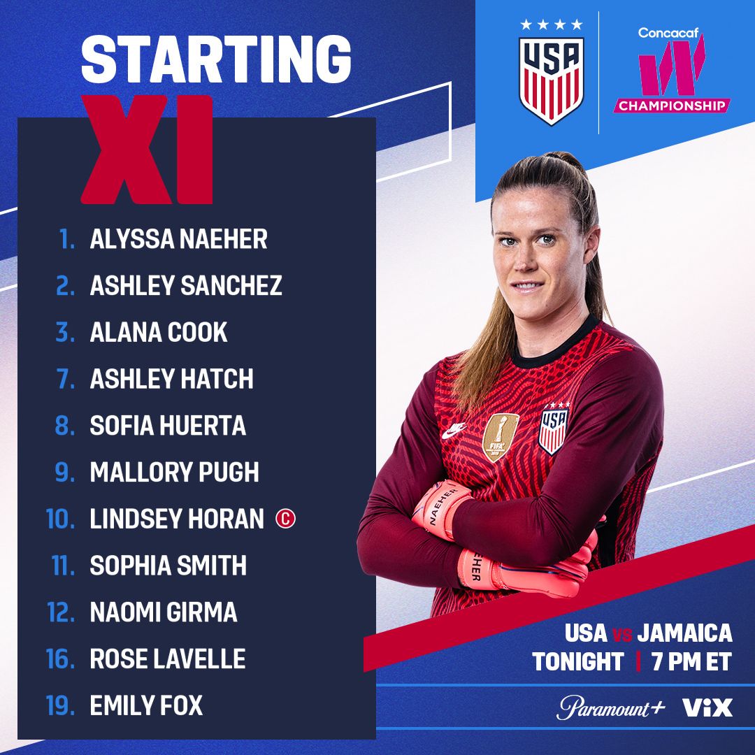 Concacaf W Championship USWNT vs Jamaica Starting XI Lineup Notes TV Channels Start Time