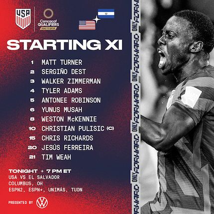 2022 Concacaf World Cup Qualifying: USA Vs. El Salvador - Starting XI, Lineup Notes, TV Channels & Start Time