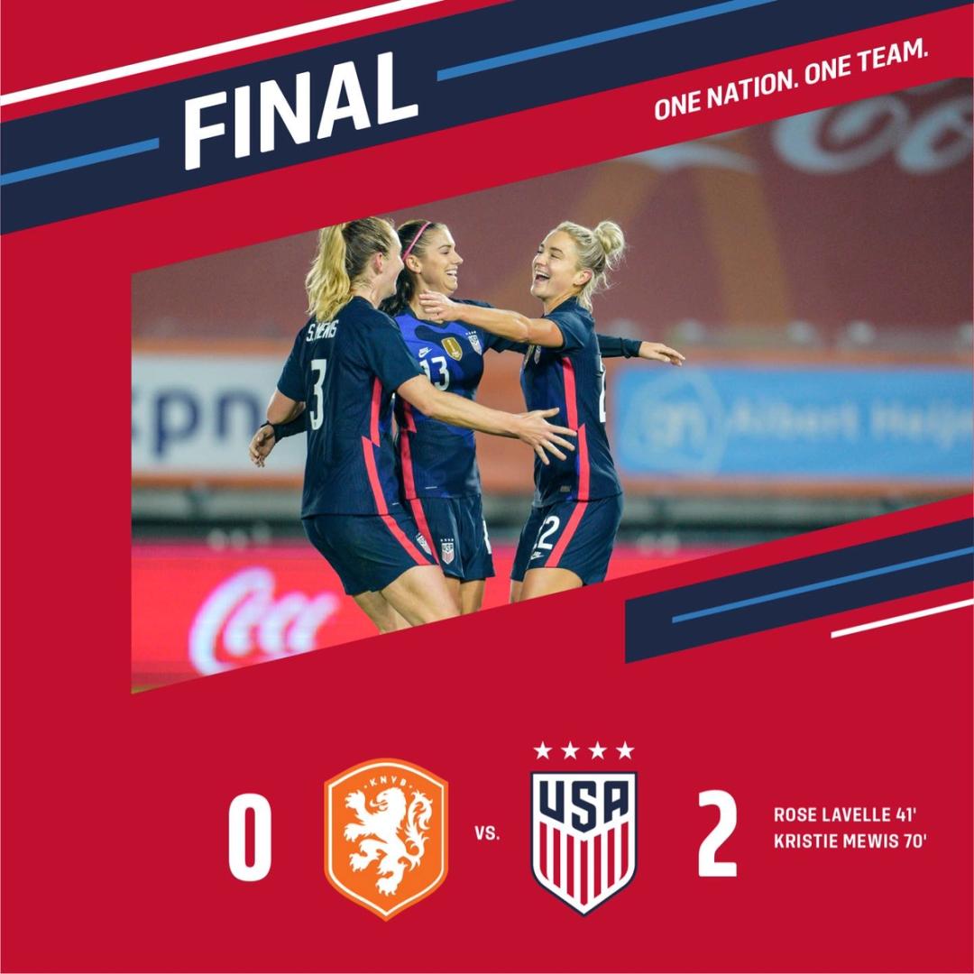 USWNT 2 Netherlands 0 Match Report Stats