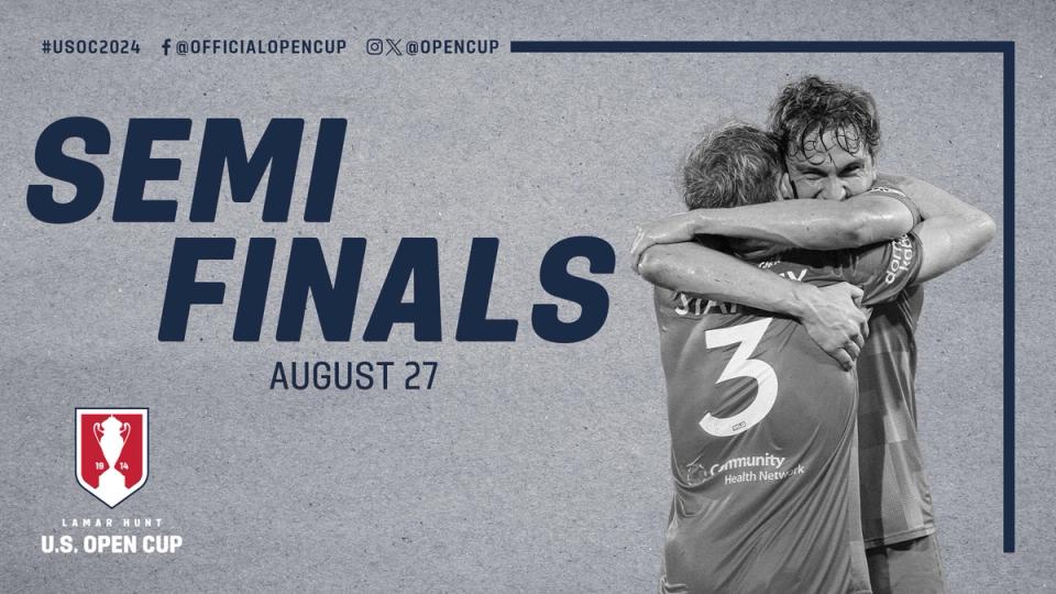 Graphic with text SEMIFINALS AUGUST 27 LAMAR HUNT US OPEN CUP