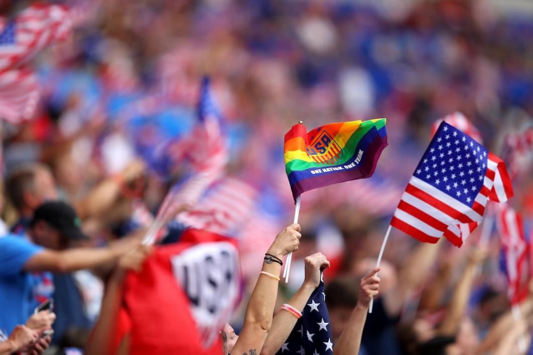 Pride flag with U.S. Crest