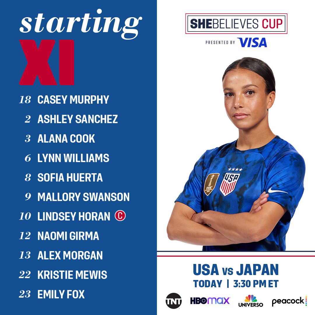 2023 SheBelieves Cup USWNT vs Japan 2 19 23 Starting XI Lineup Notes TV Channels Start Time