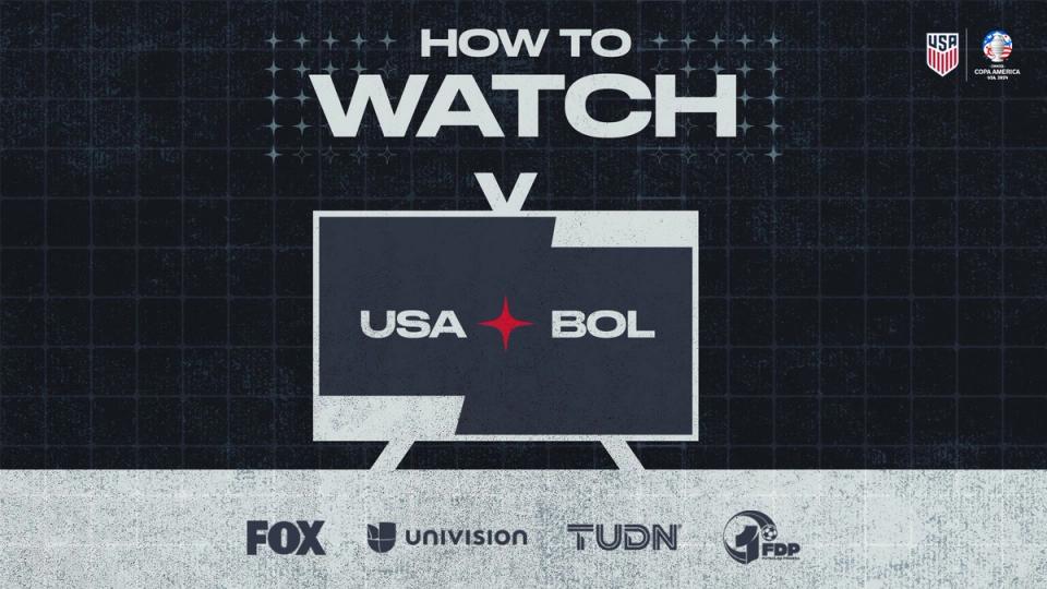 Text: How to Watch USA BOL with logos FOX Univision TUDN and FDP Radio