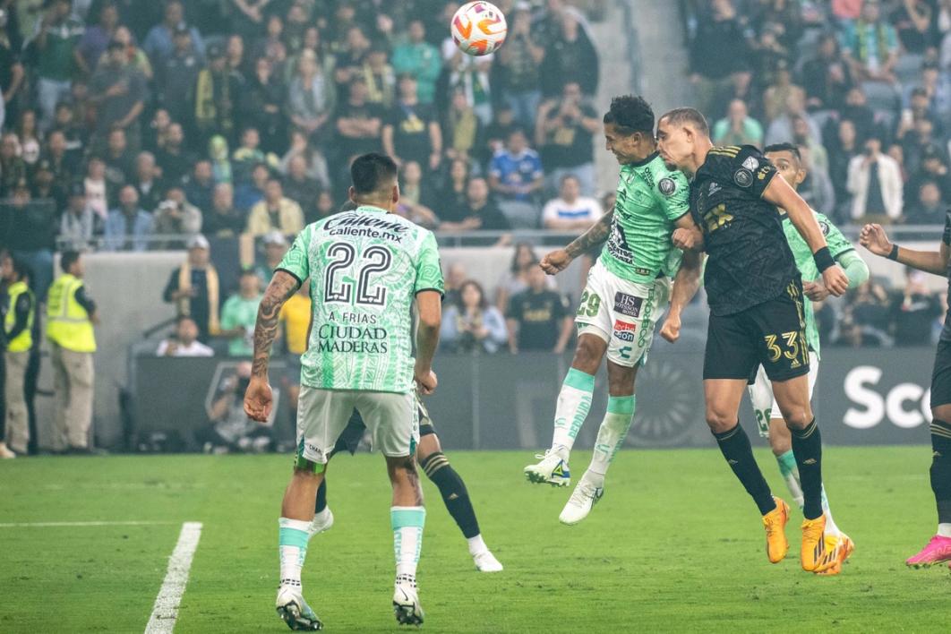 Long goes for a contested header during a LAFC match