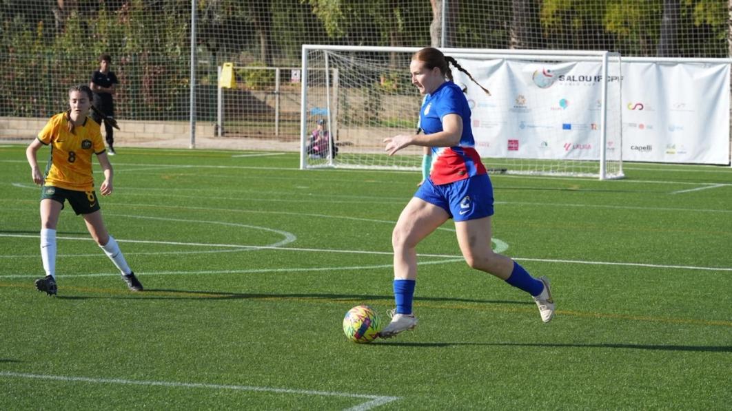 The US CP WNT and Australia on the field during a match