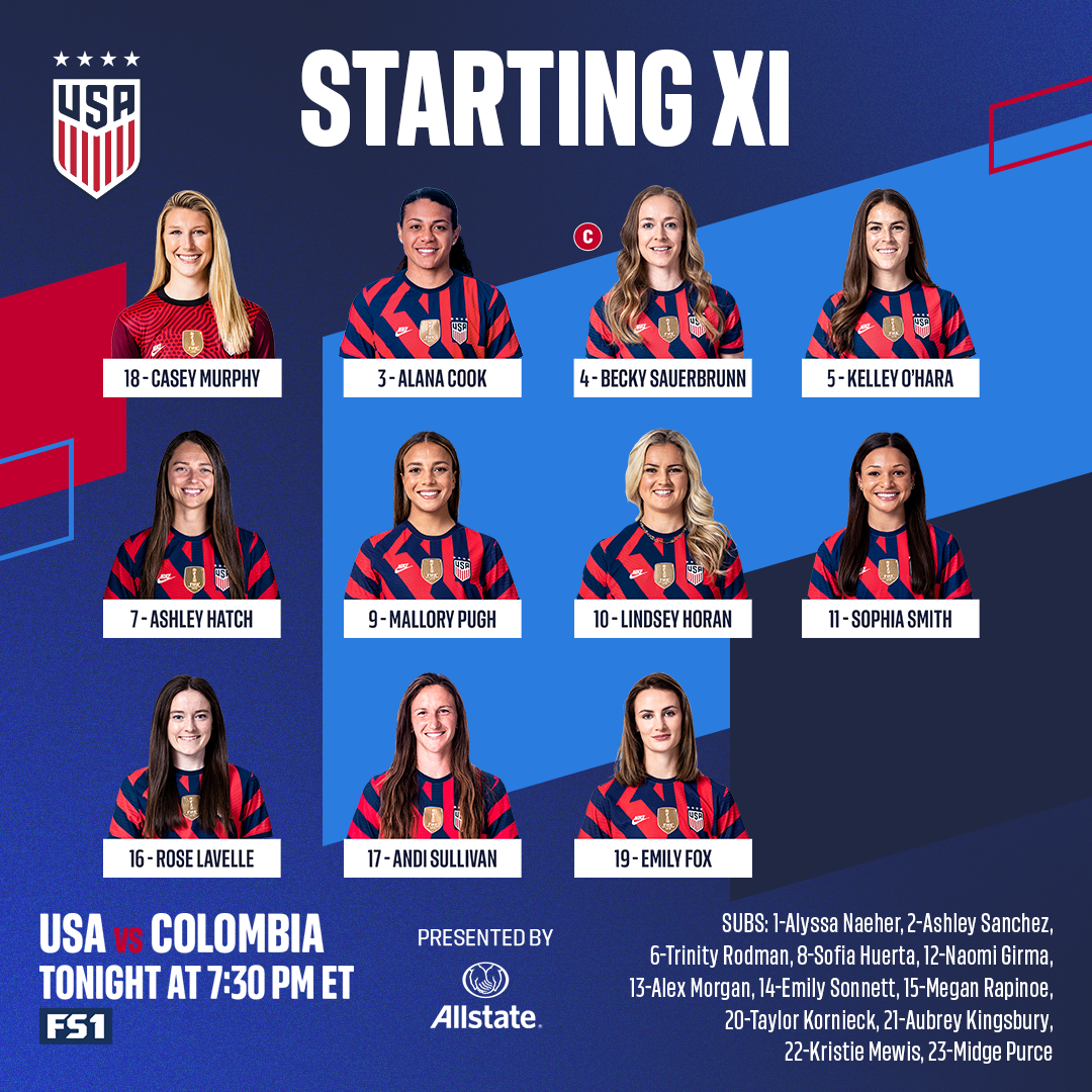 International Friendly USWNT vs Colombia 6 25 22 Starting XI Lineup Notes TV Channels Start Time