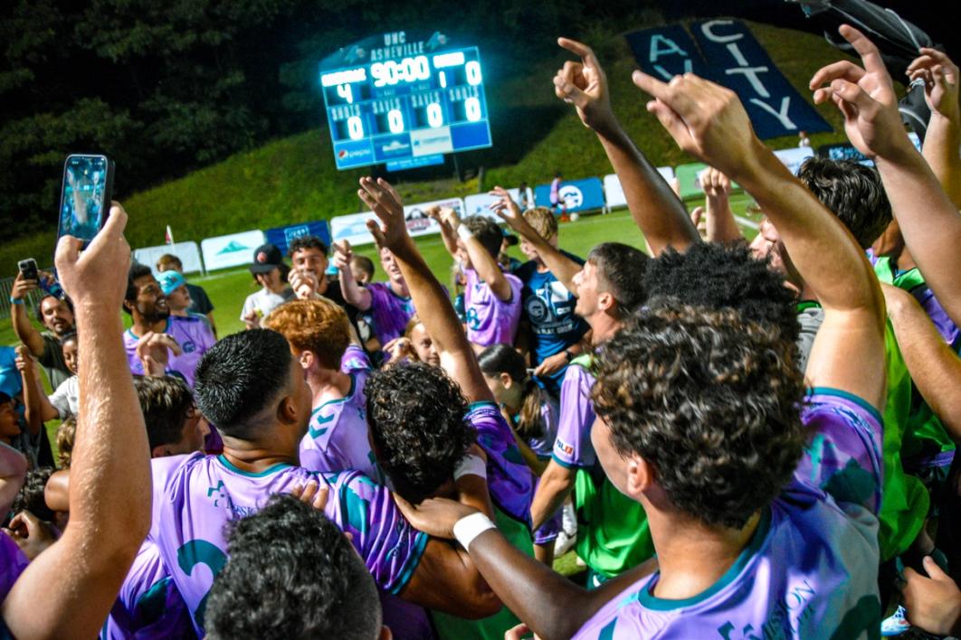 Asheville City SC players celebrating a home victory during the 2024 USL League Two season | Image Credit: Asheville City SC