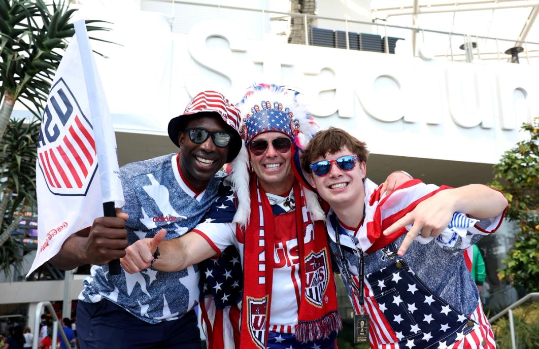 Fans of USA arrive at the stadium before the FIFA World Cup 2026 Group D match between USA and Paraguay at Los Angeles Stadium on June 12, 2026 in Los Angeles, California. (Photo by Matt McNulty - FIFA/FIFA via Getty Images)