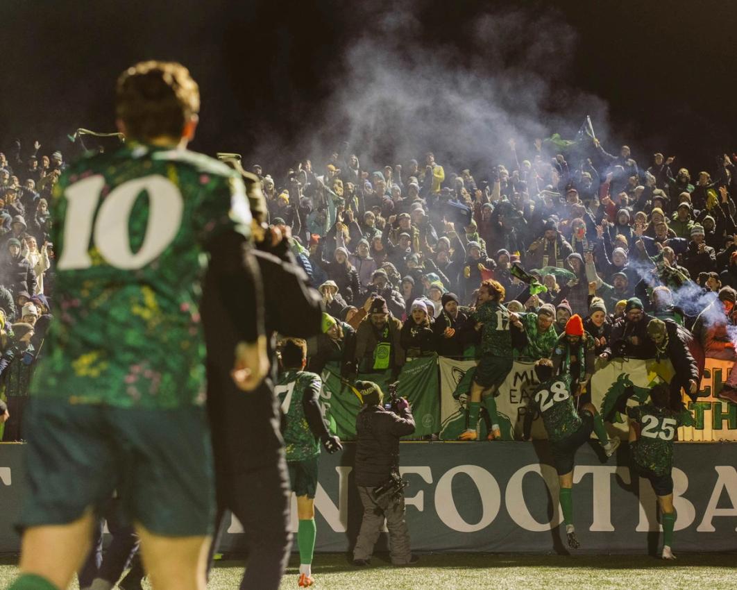 Vermont Green FC celebrating its First Round victory against Lexington SC in the First Round of the 2024 U.S. Open Cup | Image Credit: Spenser Powell