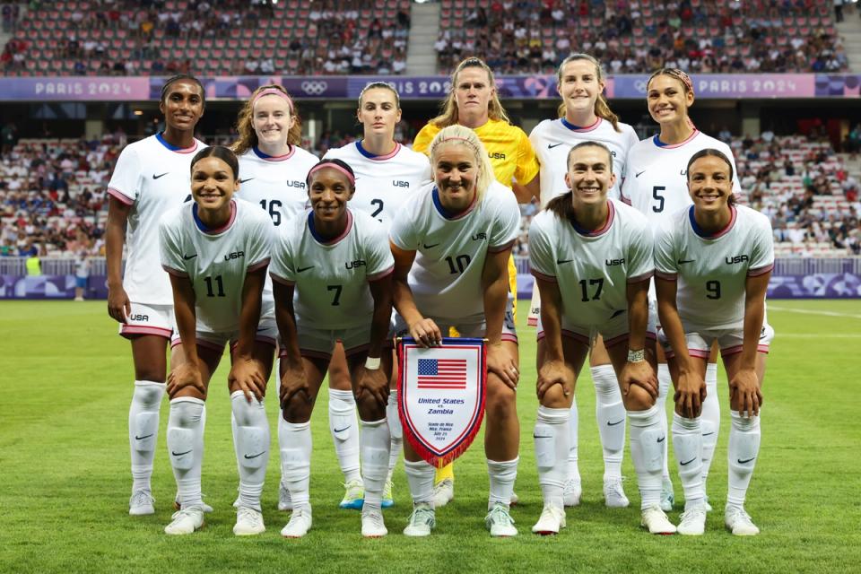 The USWNT's starting lineup to face Zambia at the 2024 Olympics.