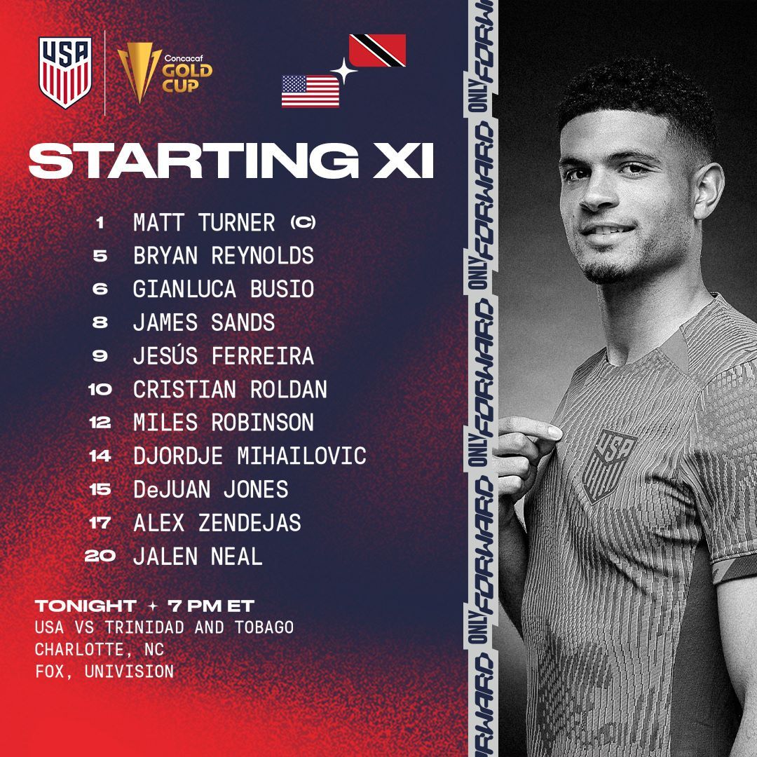 2023 Concacaf Gold Cup USMNT vs Trinidad and Tobago Starting XI Lineup Notes TV Channels Start Time
