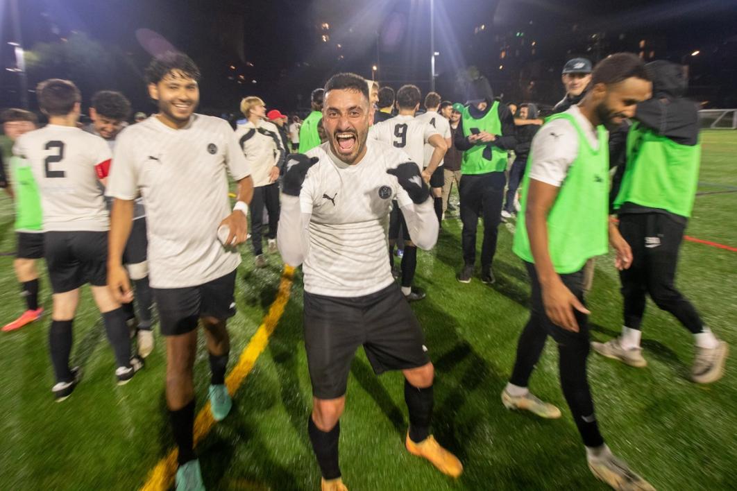 A US Open Cup participant celebrates a win in the qualifying rounds