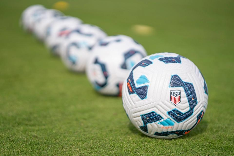Soccer balls on the field