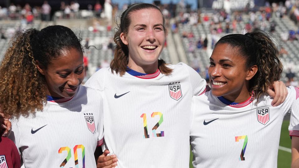 Tierna Davidson and teammates wear Pride jerseys