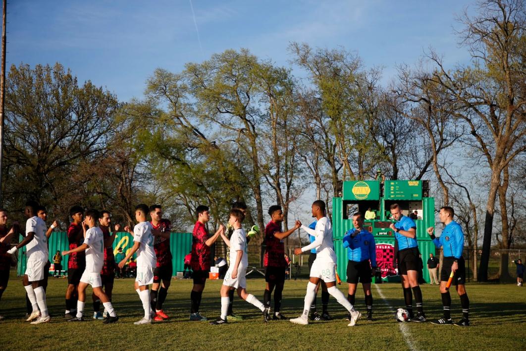 The handshakes before Athletic won the Tulsa Derby with a Cupset of FC Tulsa