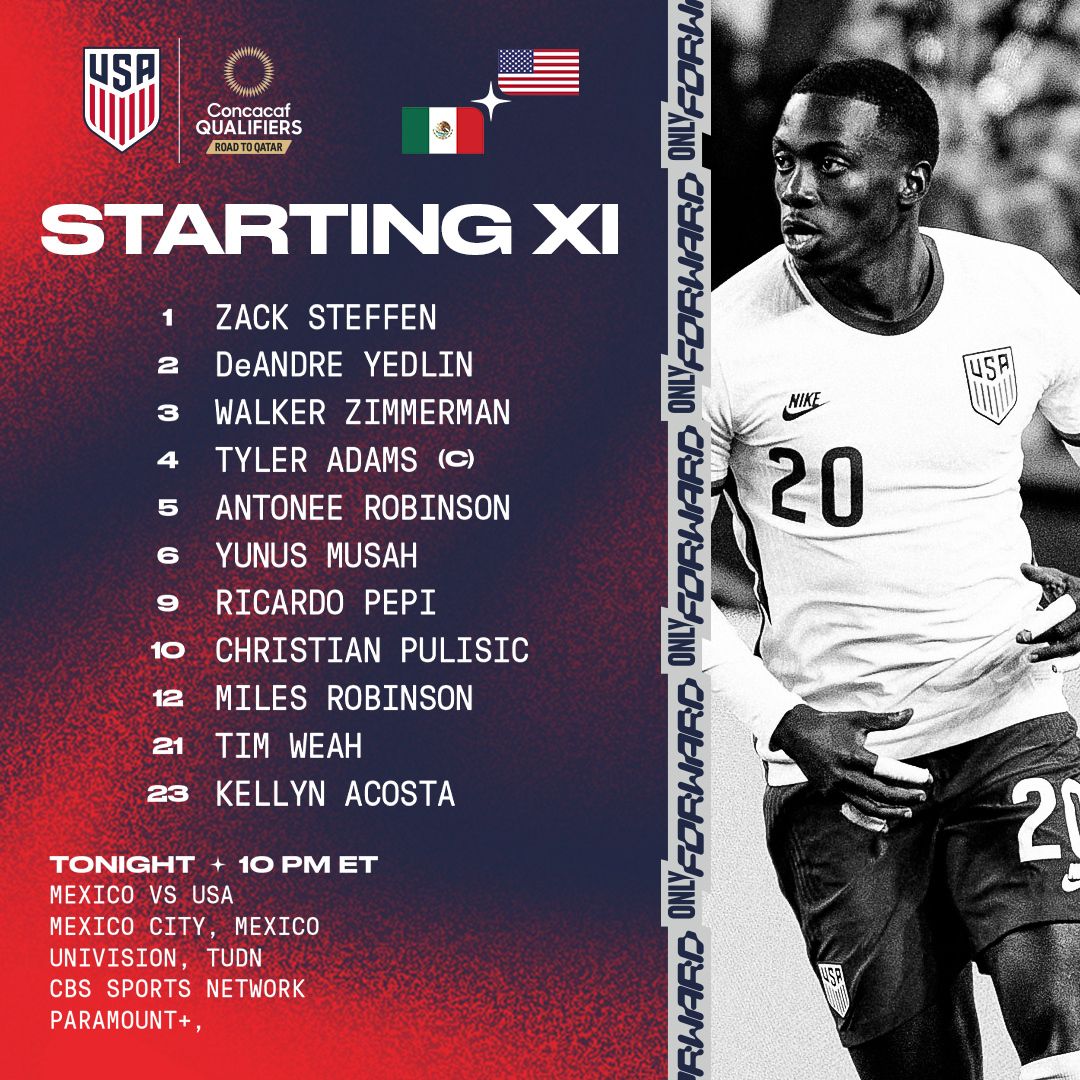 2022 Concacaf World Cup Qualifying USA Vs Mexico Starting XI Lineup Notes TV Channels Start Time