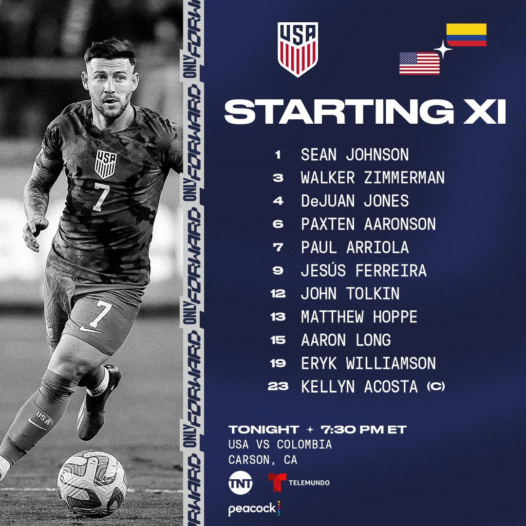 International Friendly USMNT vs Colombia Starting XI Lineup Notes TV Channels Start Time