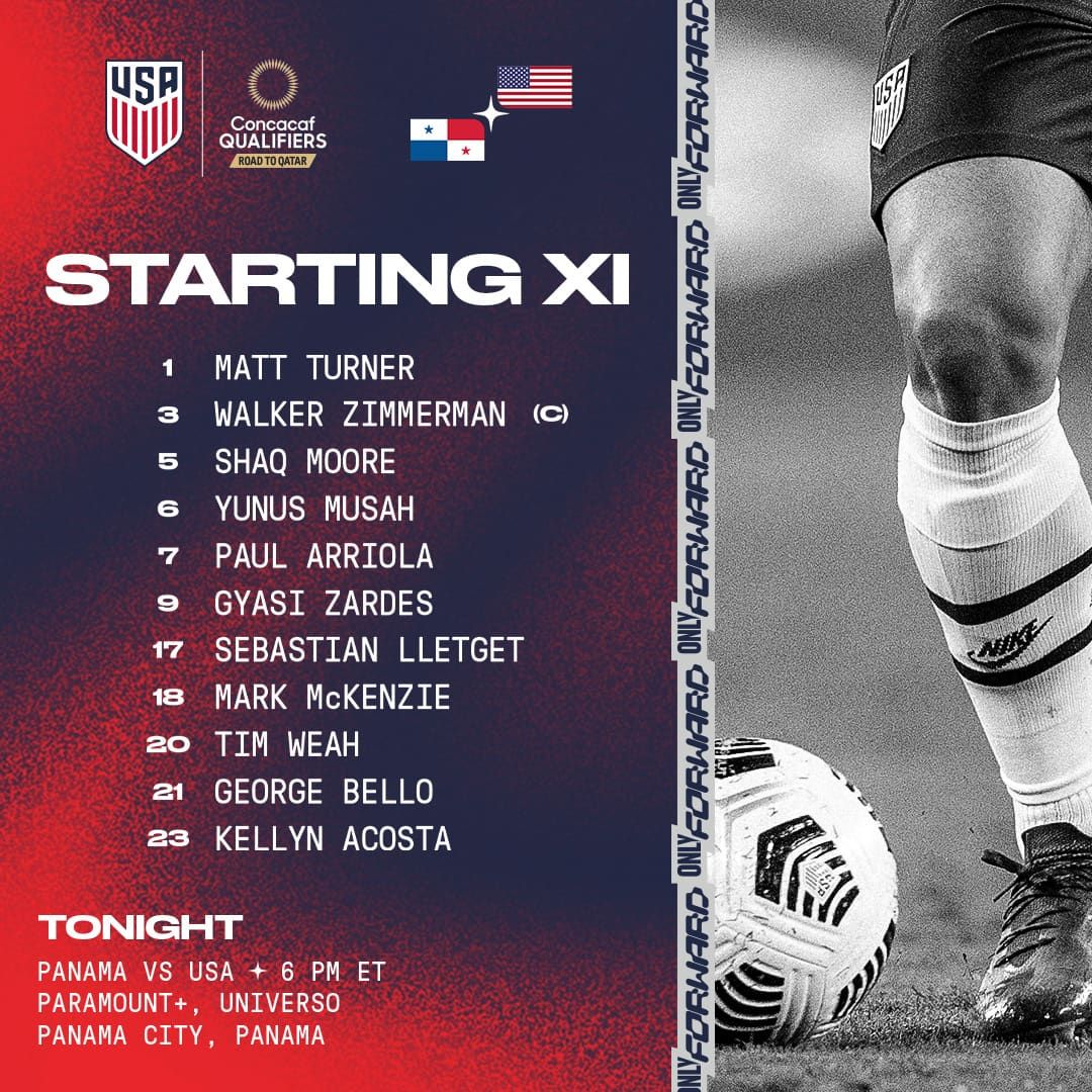2022 Concacaf World Cup Qualifying USA vs Panama Starting XI Lineup TV Channels Start Time