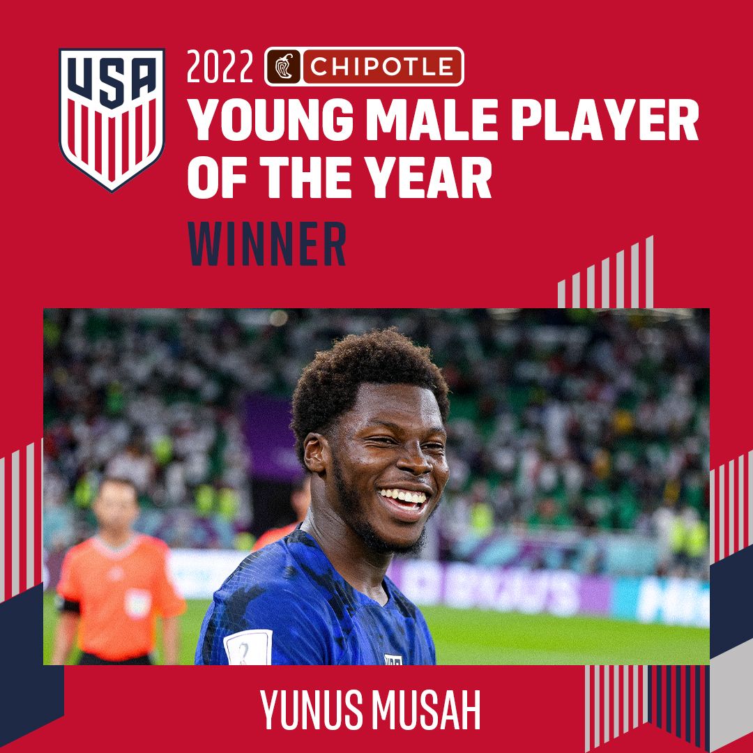 Yunus Musah Voted 2022 Chipotle US Soccer Young Male Player Of The Year