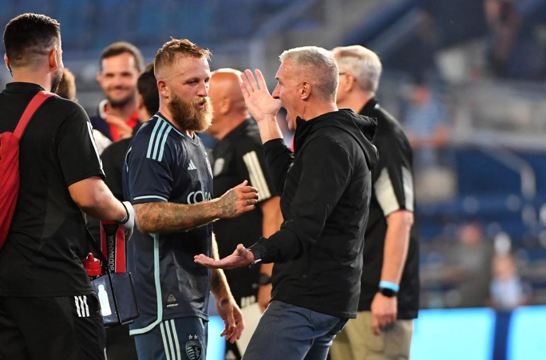 Johnny Russell and Peter Vermes after the Open Cup Quarterfinal against FC Dallas