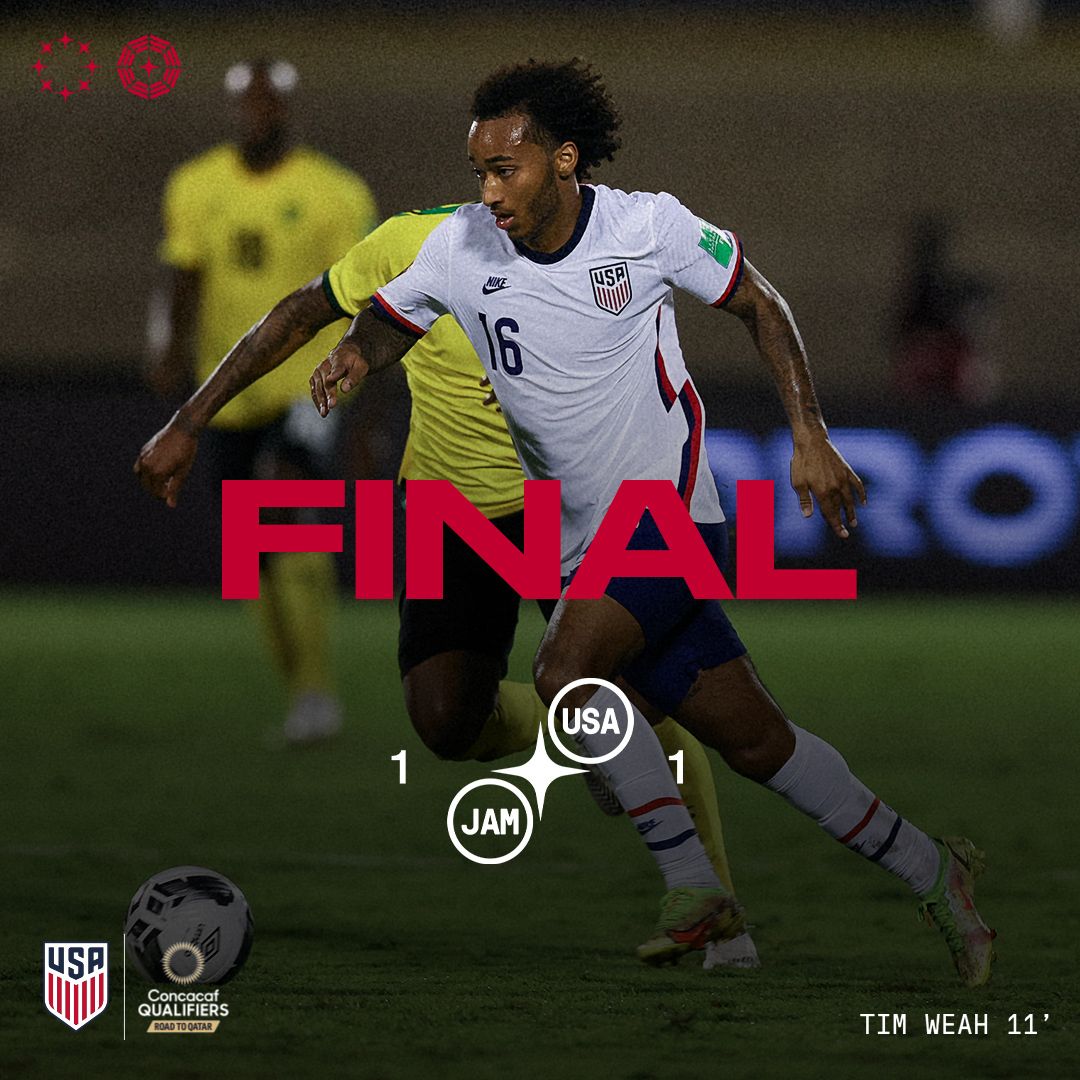 U.S. MEN’S NATIONAL TEAM EARNS POINT ON THE ROAD AT JAMAICA WITH 1-1 DRAW IN WORLD CUP QUALIFYING