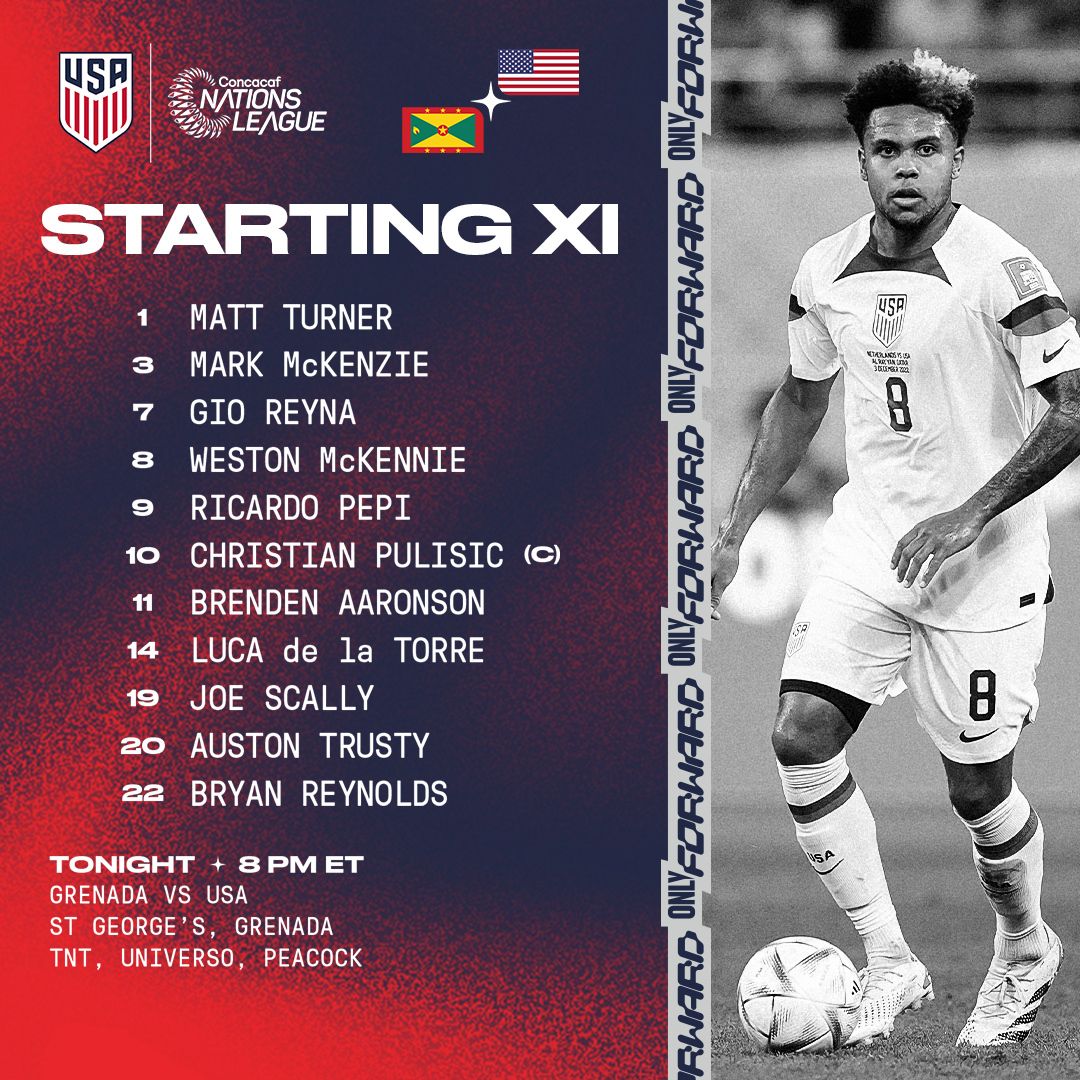 2022 2023 concacaf nations league USMNT vs Grenada Starting XI Lineup Notes TV Channels Start Time