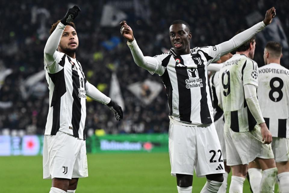 Weston McKennie and Tim Weah celebrate for Juventus