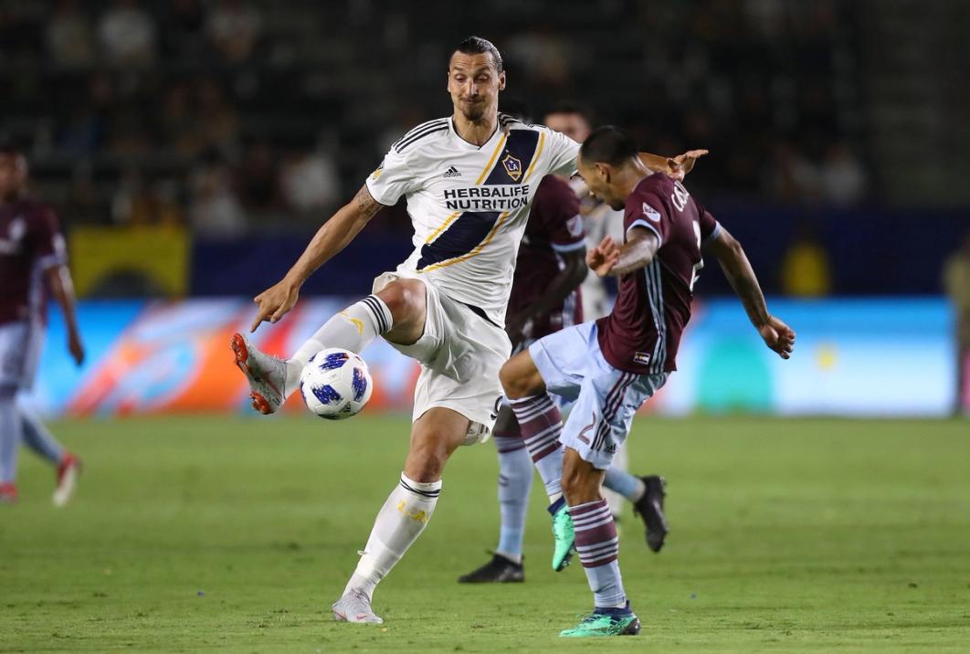 Castillo up against Zlatan Ibrahimovic during his stint with the Colorado Rapids  