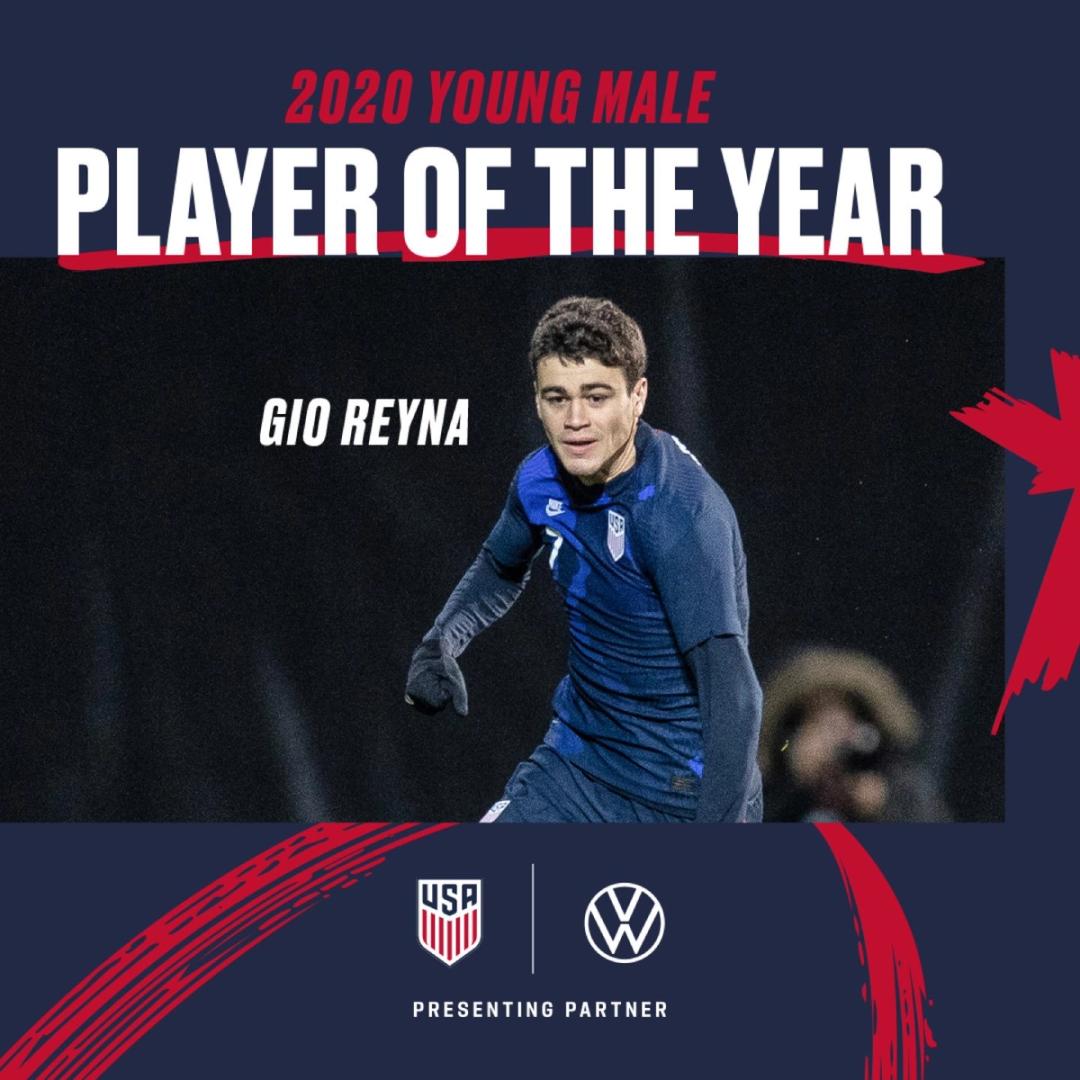 Gio Reyna Wins 2020 U.S. Soccer Young Male Player of the Year Award