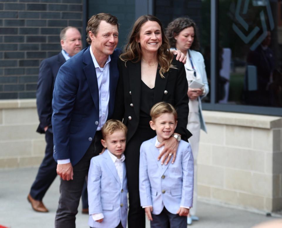 Heather O'Reilly and her family pose for picture during the red carpet prior to the 2026 National Soccer Hall of Fame Induction Ceremony at Toyota Stadium on May 1, 2026 in Frisco, Texas. (Photo by Omar Vega/USSF/Getty Images)