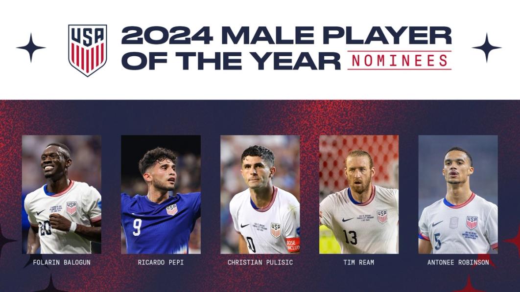 2024 Male Player of the Year Nominees Folarin Balogun Ricardo Pepi Christian Pulisic Tim Ream Antonee Robinson