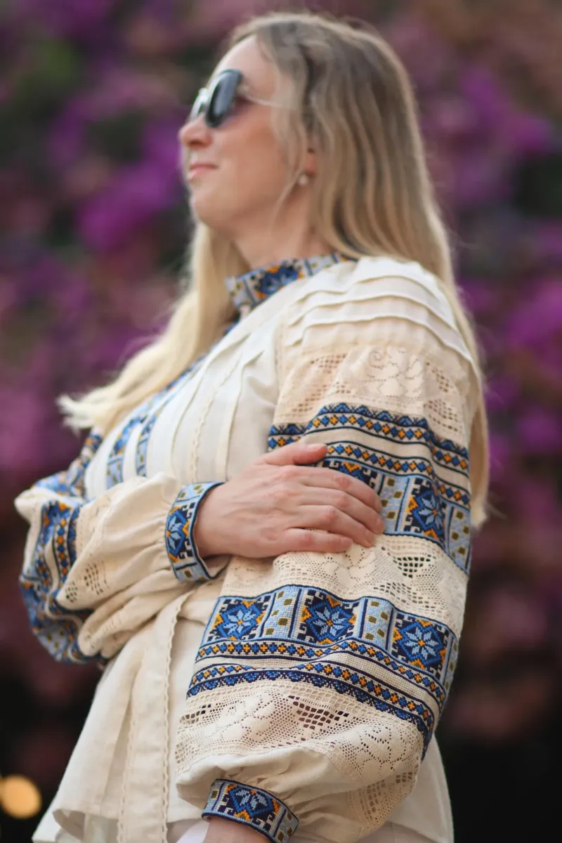Лляна сорочка «Волошкова» з мереживом