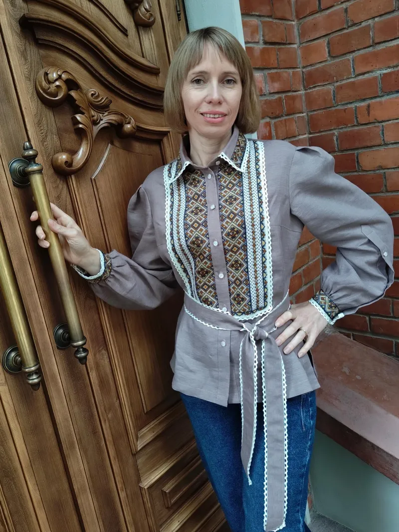 Лляна сорочка «Серпанок» з мереживом