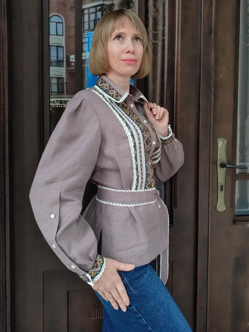 Лляна сорочка «Серпанок» з мереживом