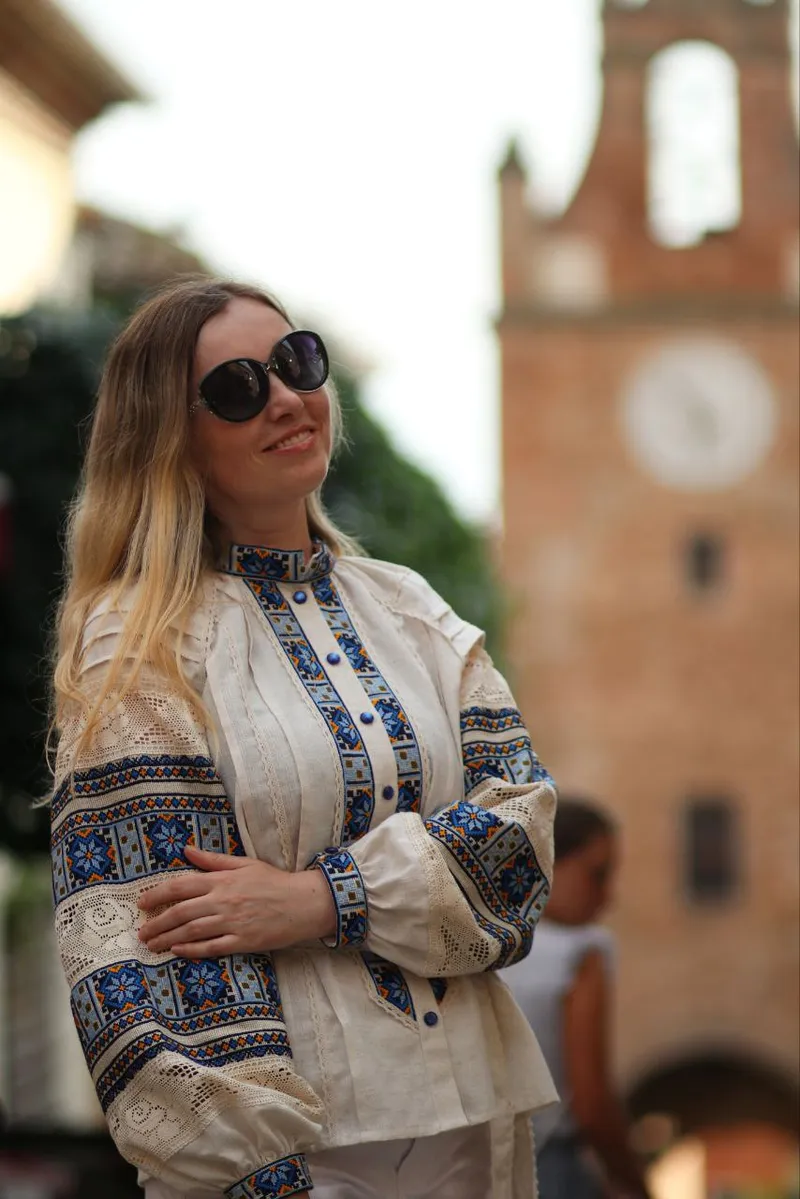 Лляна сорочка «Волошкова» з мереживом