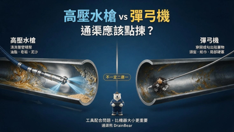 師傅在室內安裝及檢查排水喉管,準備選擇合適通渠方法