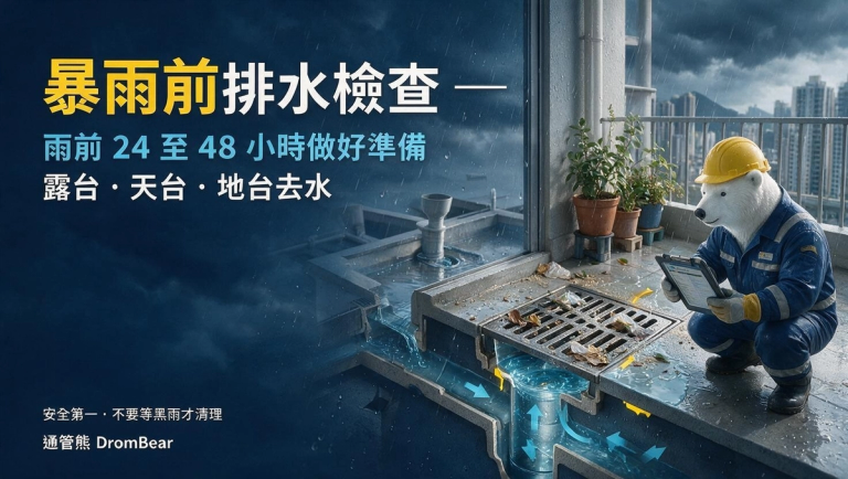 雨後排水格柵及落葉的渠道檢查示意圖片
