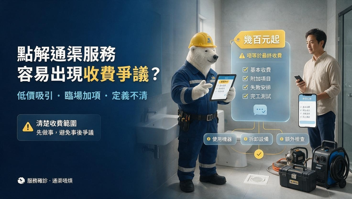 香港住戶在通渠工程開始前與師傅確認服務範圍及書面報價