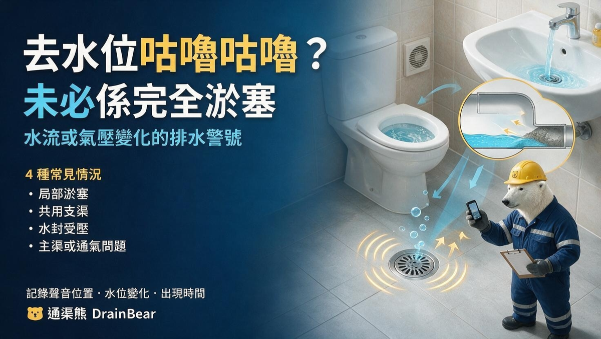 浴室地台去水口發出咕嚕聲及出現氣泡的檢查示意圖片