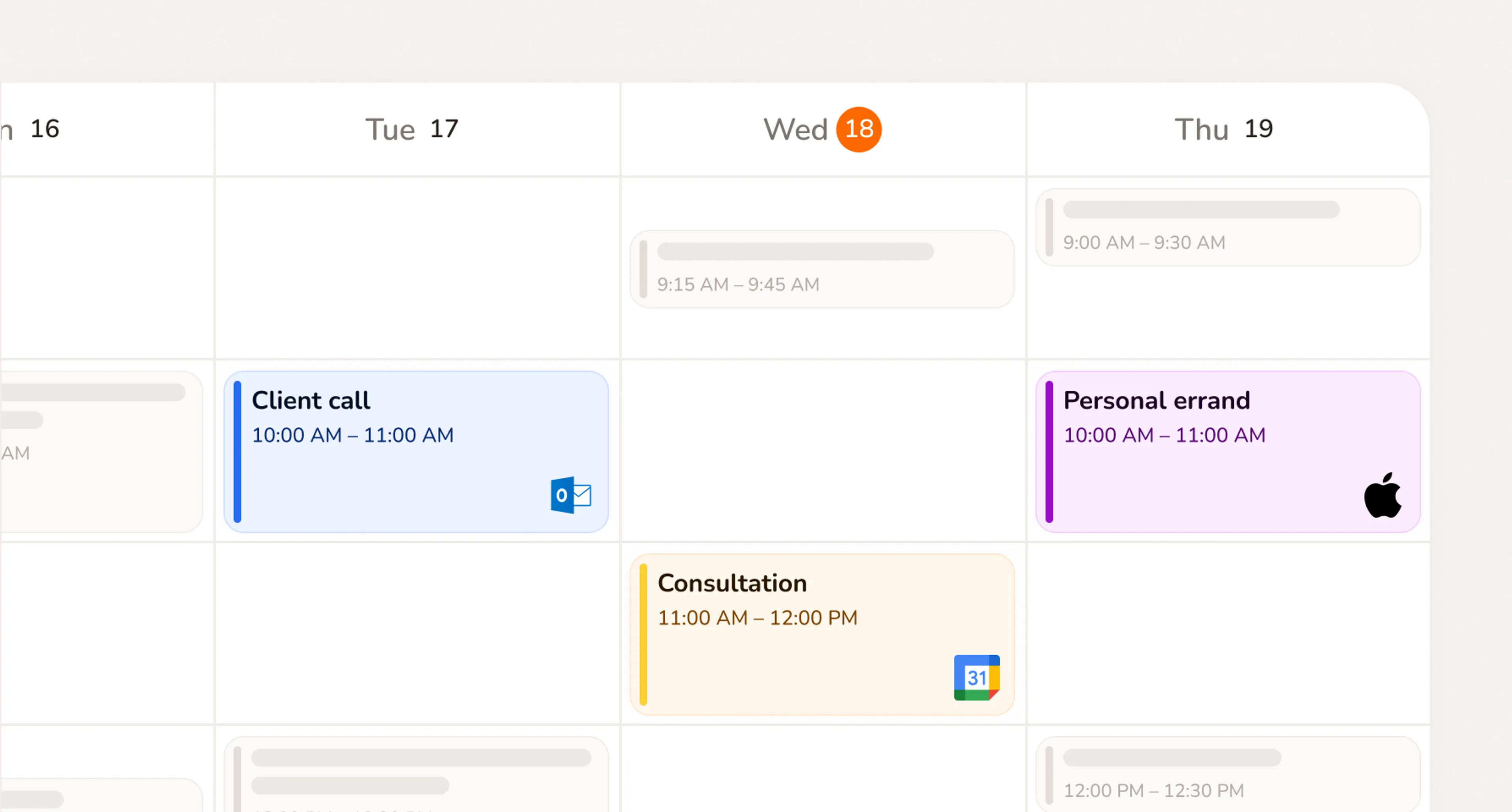 Google, Outlook, and Apple Calendar sync
