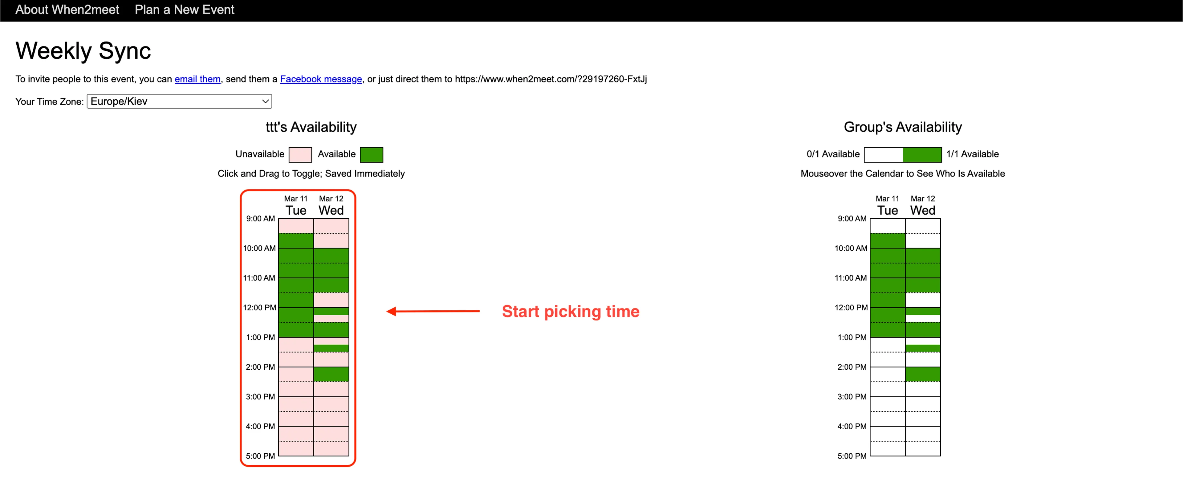 Choose the time that works best for you on When2Meet
