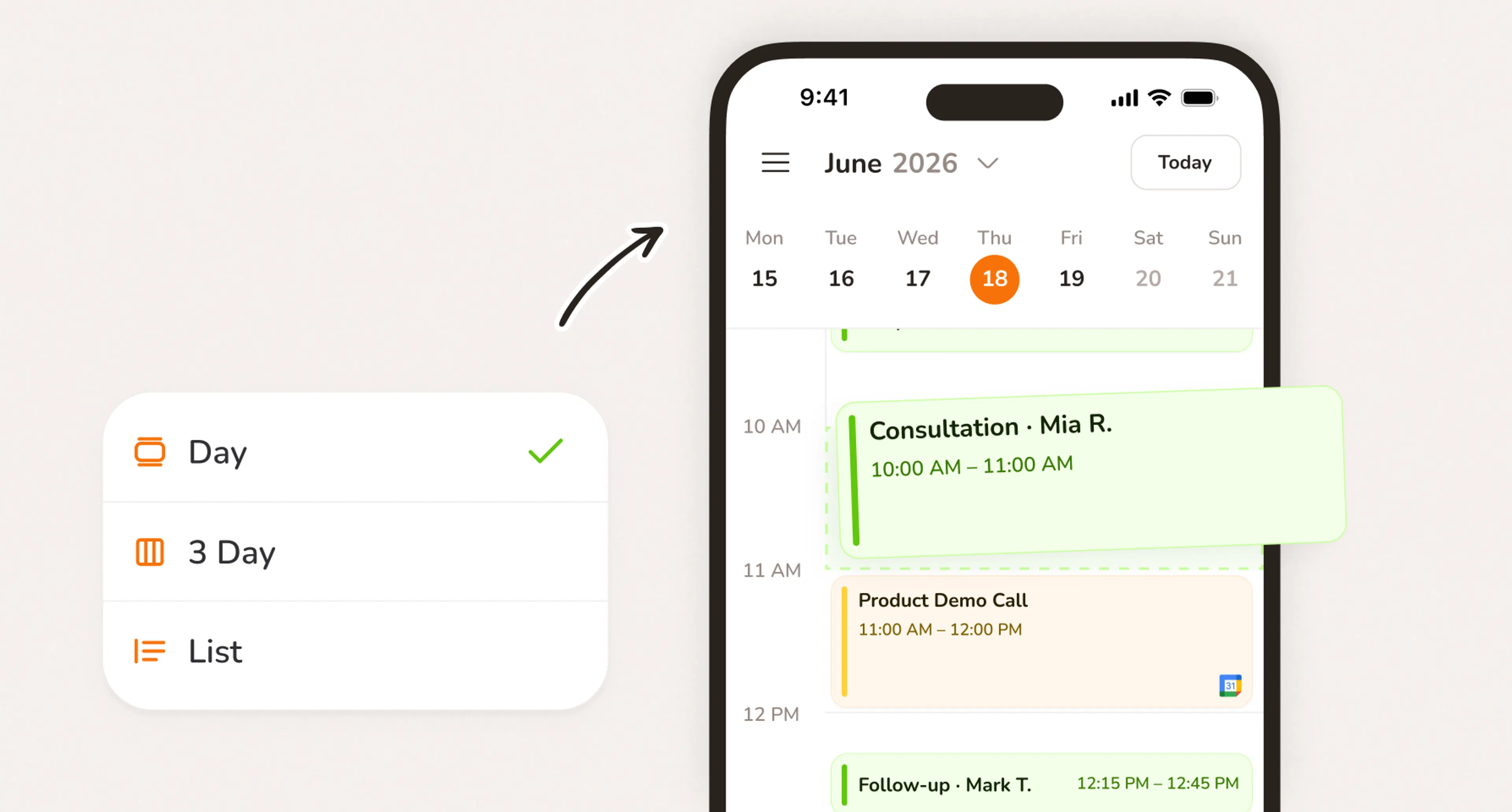 Your full calendar on mobile