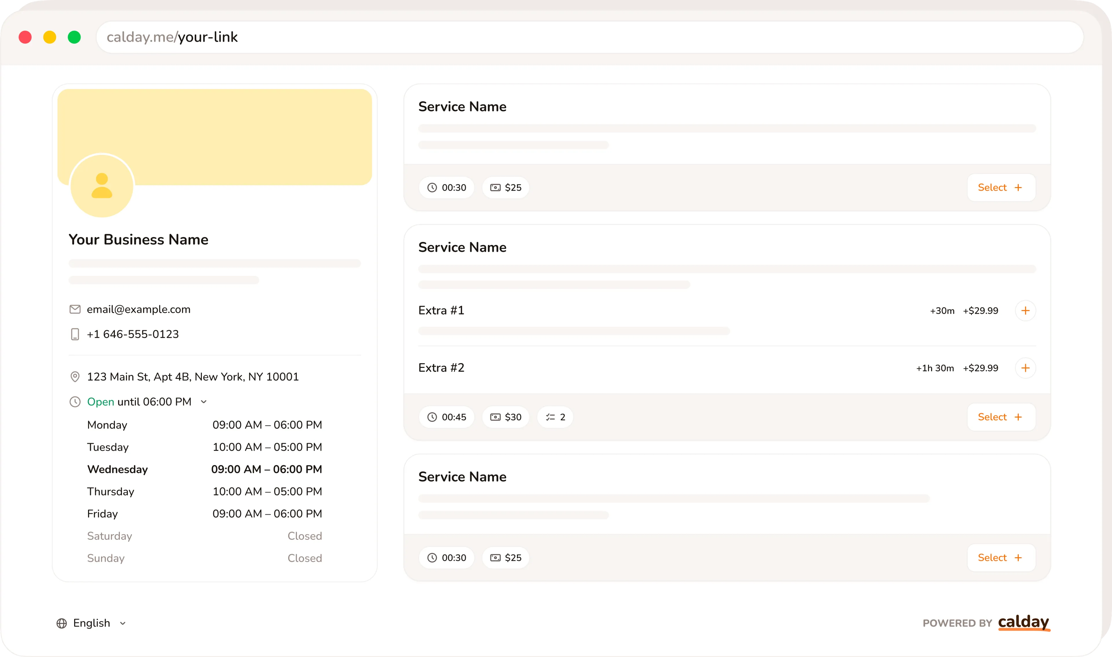 calday booking page